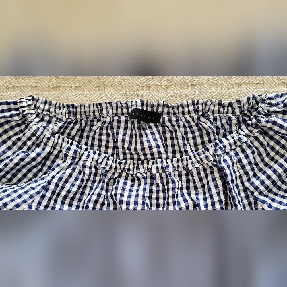 Sanctuary Claire Gingham Tie Front Top - Blue White Cottagecore Boho NWOT - Picture 10 of 11